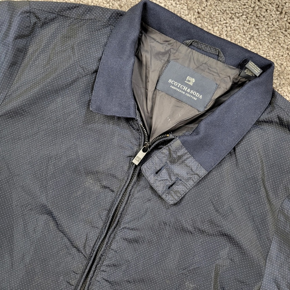 Scotch & Soda Men's Medium Navy Blue Micro Dot Full Zip Bomber Harrington Jacket